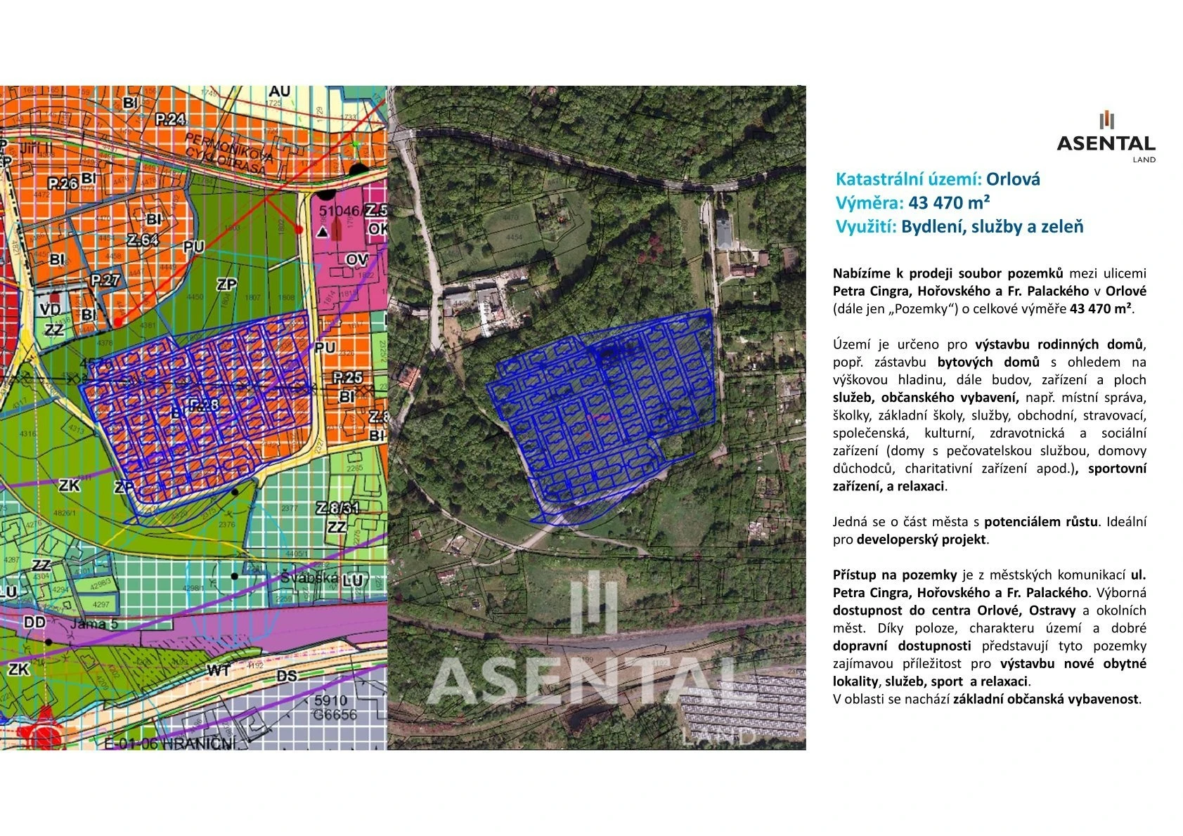 Pozemky pro bydlení – prodej souboru pozemků o výměře 43 470 m² v k.ú. Orlová