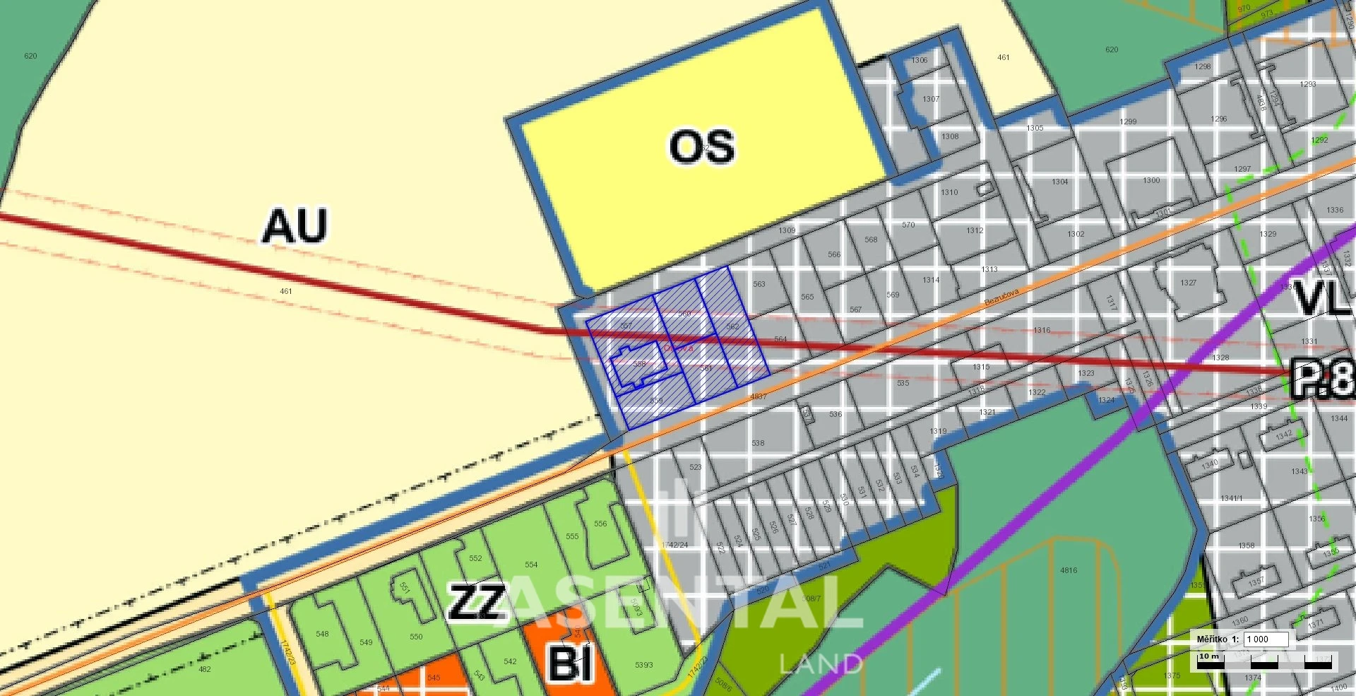 Prodej souboru pozemků o výměře 2 499 m² v k.ú. Orlová - transformační plocha - výroba lehká