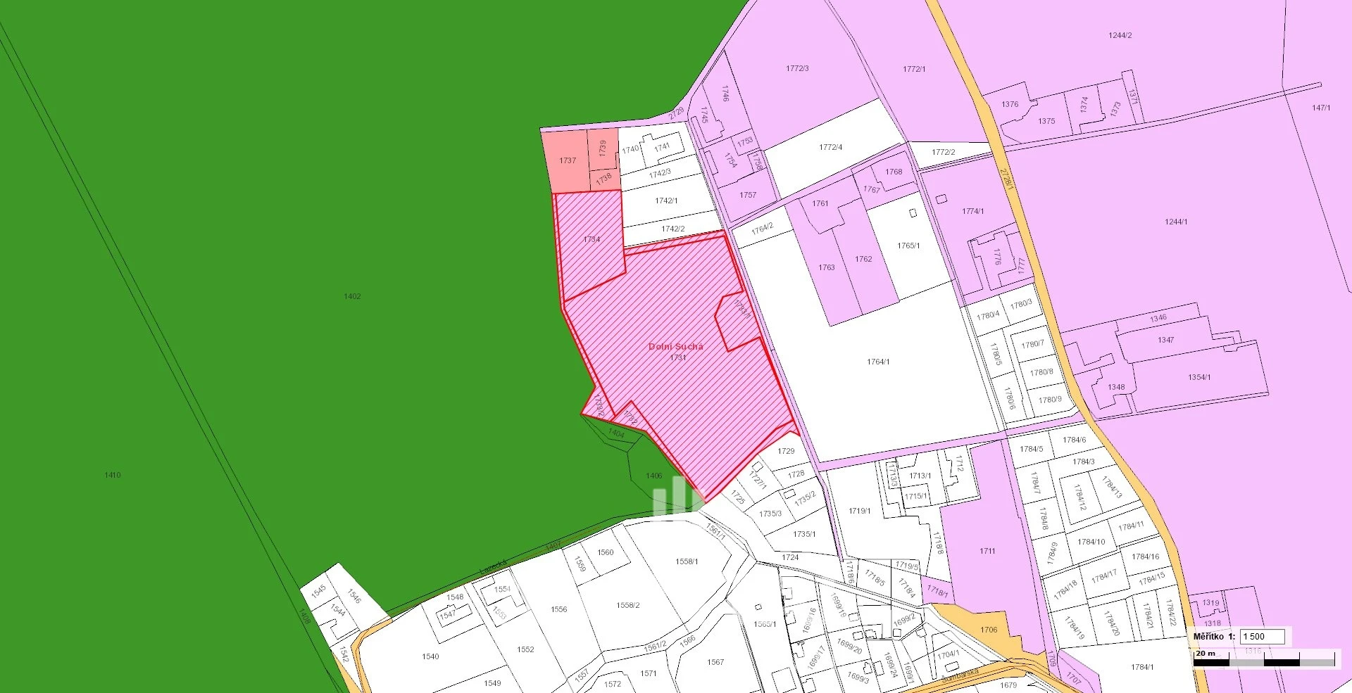 Prodej souboru pozemků o celkové výměře 14 011 m² v k.ú. Dolní Suchá